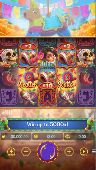 Pinata Wins — Gold Framed Symbols on the middle reels